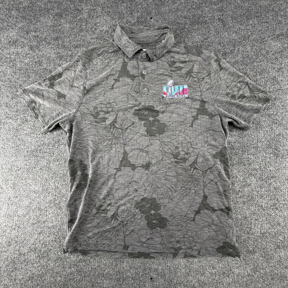 Super Bowl LVII Shirt Mens Medium Gray Floral NFL Football Polo Tommy Bahama